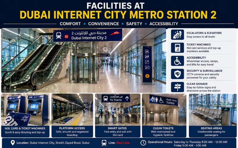 Facilities at Dubai Internet City Metro Station 2 
