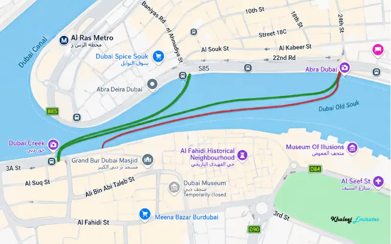 Abra Routes Serving Deira and Bur Dubai
