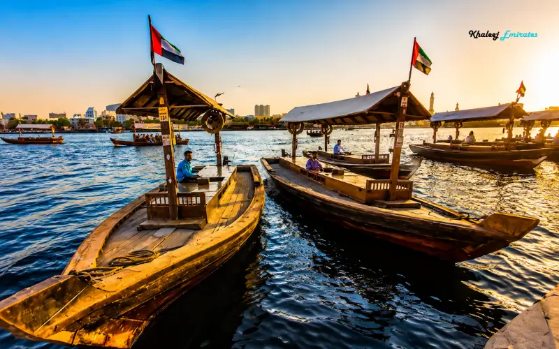 Traditional abra crossing Dubai Creek near the spice market Dubai