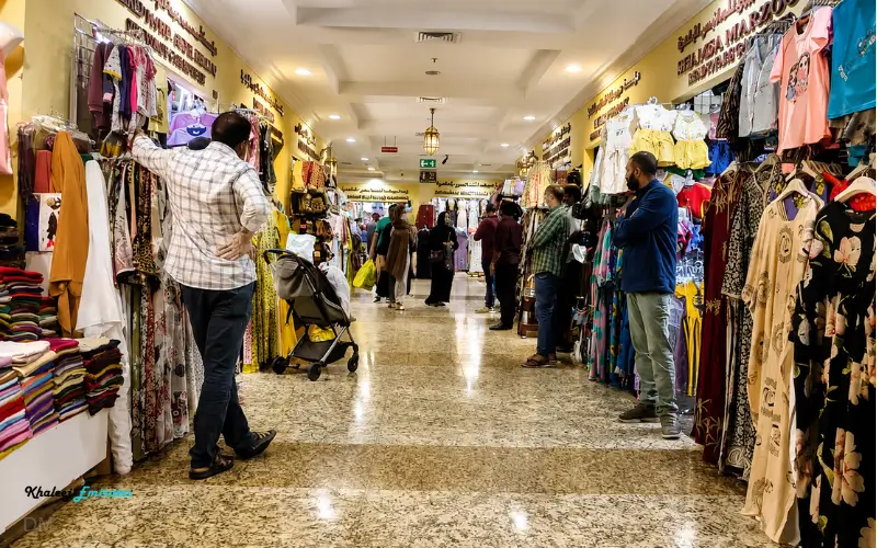 Naif Market Dubai interior with clothing shops, showing why it is worth visiting for affordable traditional shopping