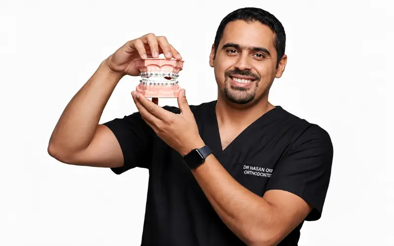 Orthodontist consulting with a patient in a Dubai dental clinic